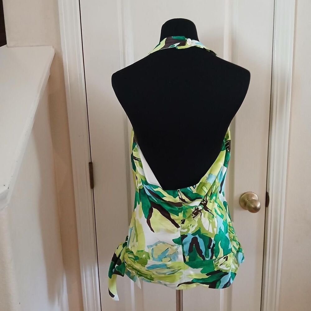 Y2K Vintage Banana Republic 100% Silk Abstract Tropical Halter Top L Old Money - Picture 3 of 8